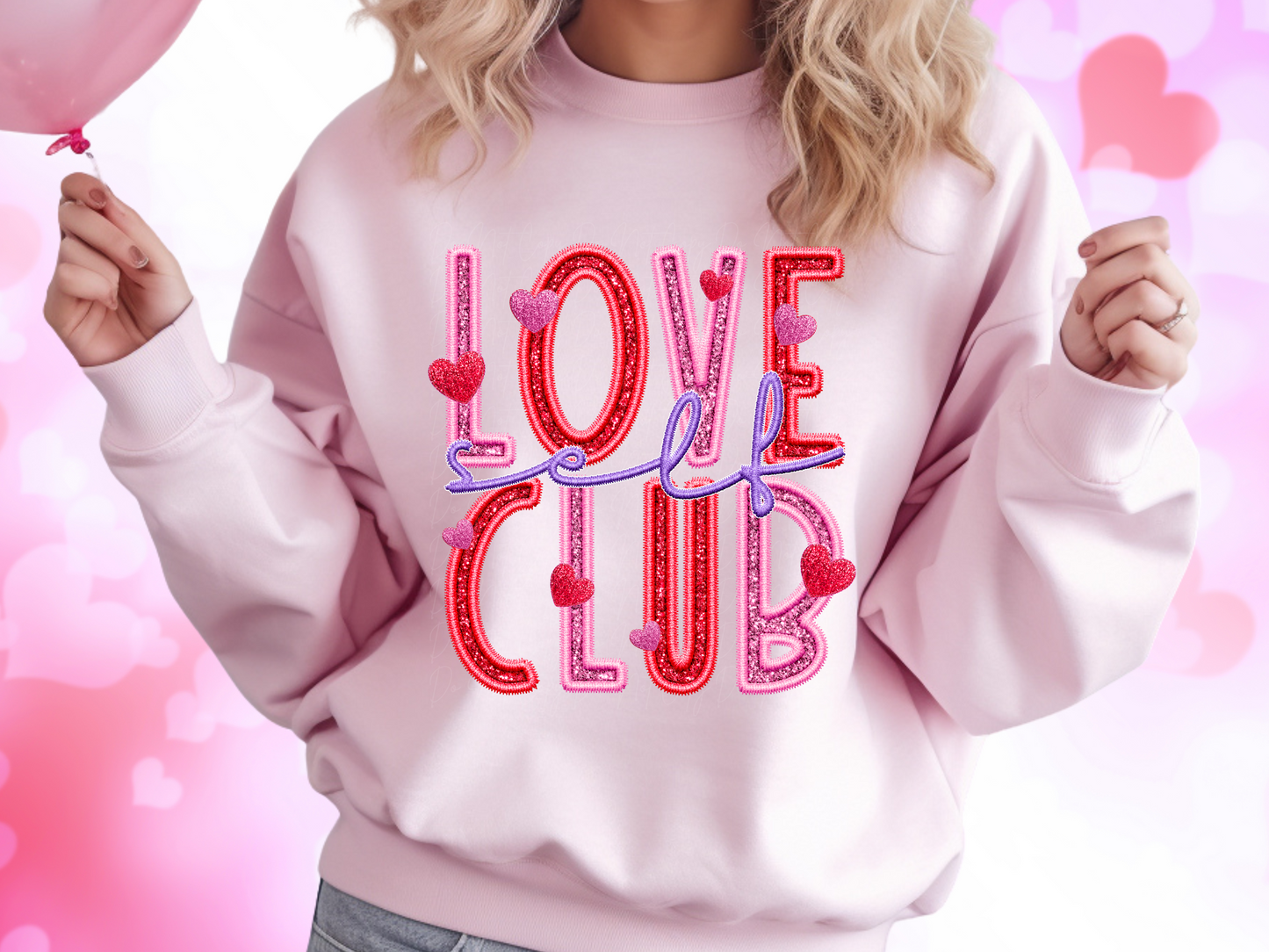 Self Love Club Faux Sequin Valentine's Day Sweatshirt
