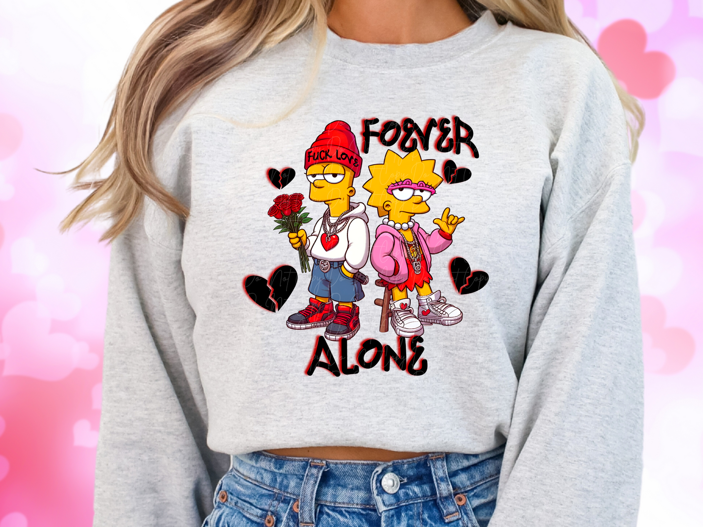Forever Alone Bart and Lisa Simpson Valentine's Day Sweatshirt
