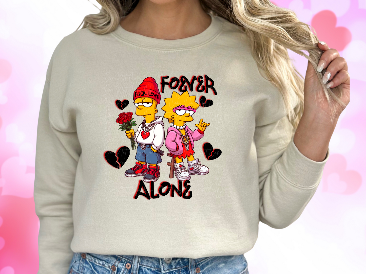 Forever Alone Bart and Lisa Simpson Valentine's Day Sweatshirt