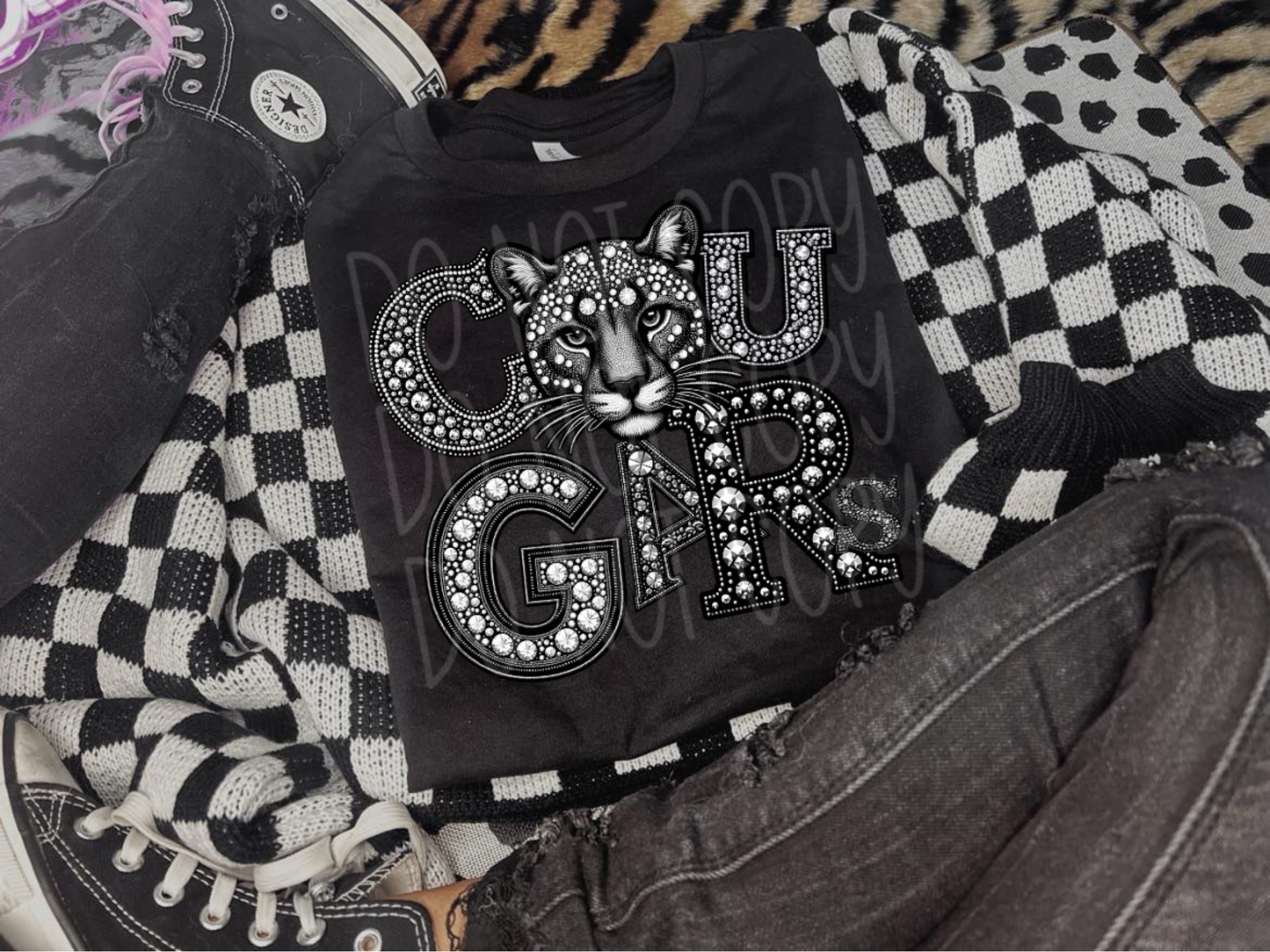 Cougars School Spirit Mascot Rhinestone DTF Transfer - TED1538