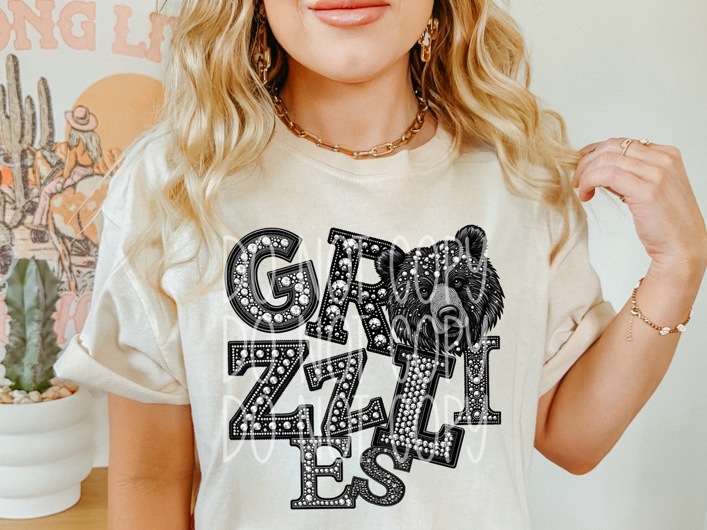 Grizzlies School Spirit Mascot Rhinestone DTF Transfer - TED1552