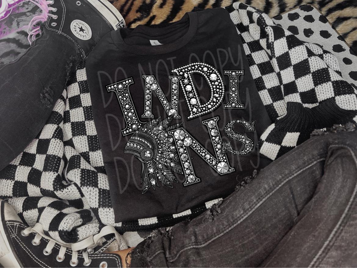 Indians School Spirit Mascot Rhinestone DTF Transfer - TED1560