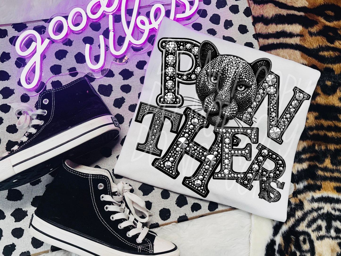 Panthers School Spirit Mascot Rhinestone DTF Transfer - TED1575