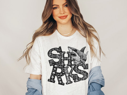 Sharks School Spirit Mascot Rhinestone DTF Transfer - TED1591