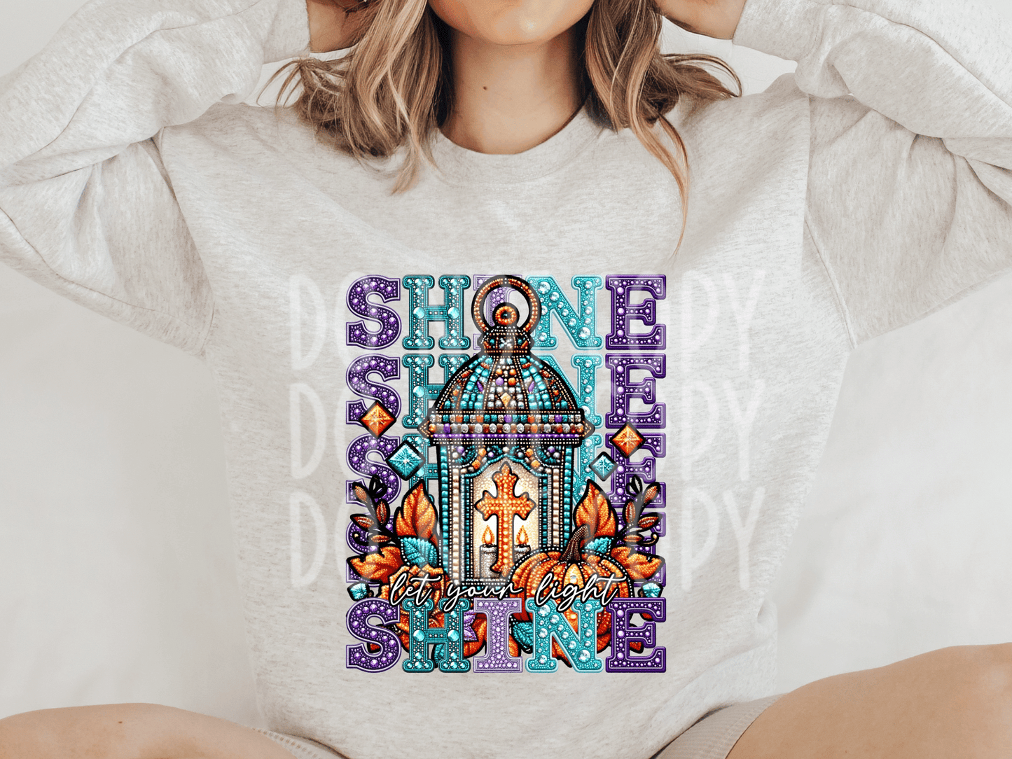 Cross Let Your Light Shine Rhinestone Faith DTF Transfer - TED1617