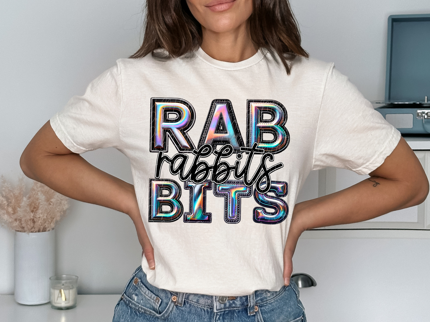 Rabbits Holographic School Mascot DTF Transfer - TED1702