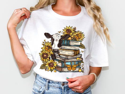 Books Sunflowers And Cows DTF Transfer - TED1774