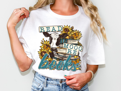 Read Mooo Re Books Sunflowers And Cows DTF Transfer - TED1775