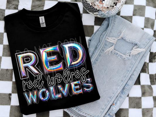 Red Wolves Holographic School Mascot DTF Transfer - TED1864