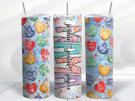 Valentine's Day Blue Candy Hearts Mama Tumbler
