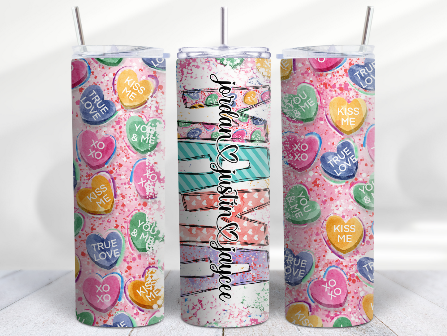 Valentine's Day Pink Candy Hearts Mama Tumbler