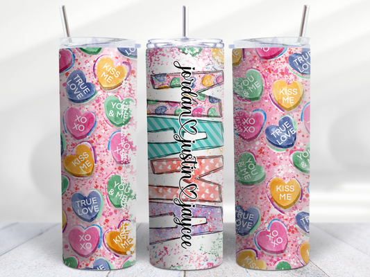 Valentine's Day Pink Candy Hearts Mama Tumbler