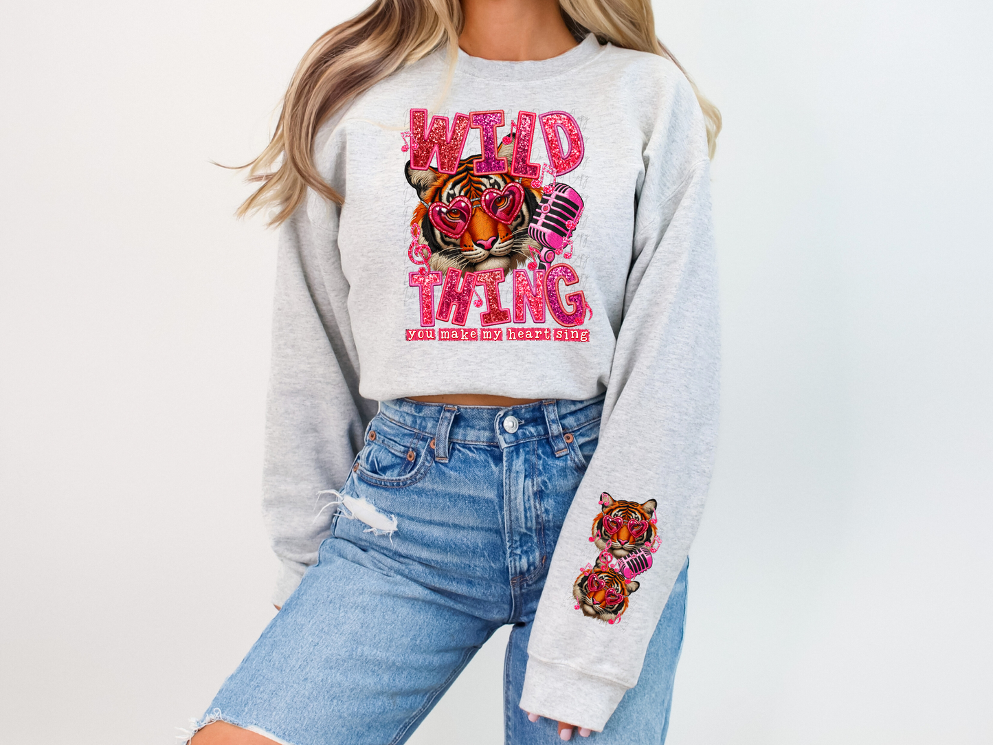 Wild Thing You Make My Heart Sing Faux Sequin Valentine's Day Sweatshirt