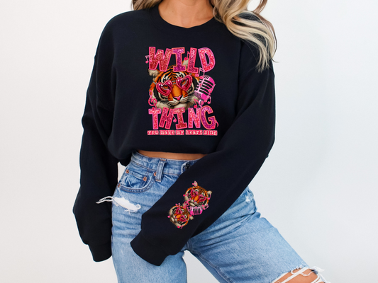 Wild Thing You Make My Heart Sing Faux Sequin Valentine's Day Sweatshirt