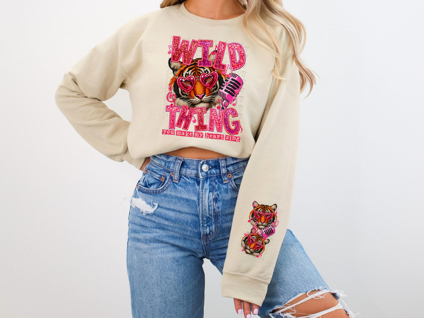 Wild Thing You Make My Heart Sing Faux Sequin Valentine's Day Sweatshirt
