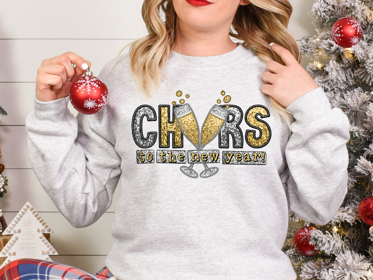 Faux Sequin Cheers To The New Year Gold And Silver Sparkle Sweatshirt