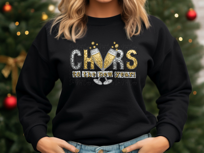 Faux Sequin Cheers To The New Year Gold And Silver Sparkle Sweatshirt