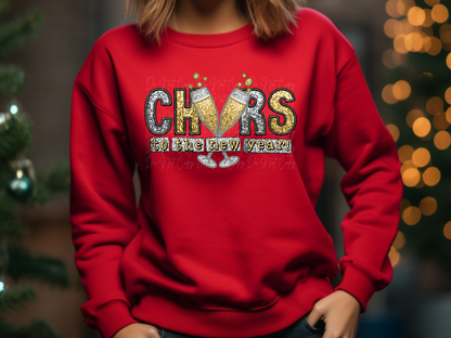 Faux Sequin Cheers To The New Year Gold And Silver Sparkle Sweatshirt
