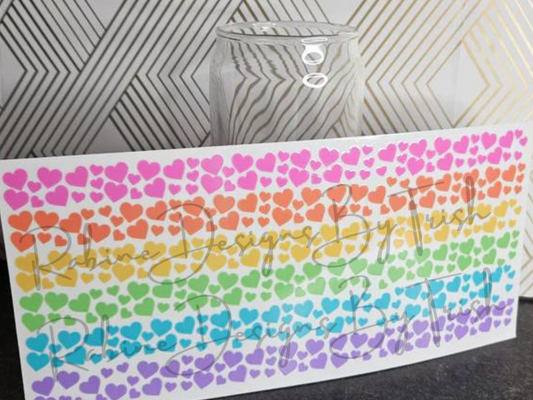 16oz Pink Rainbow Hearts Glass Can Cup