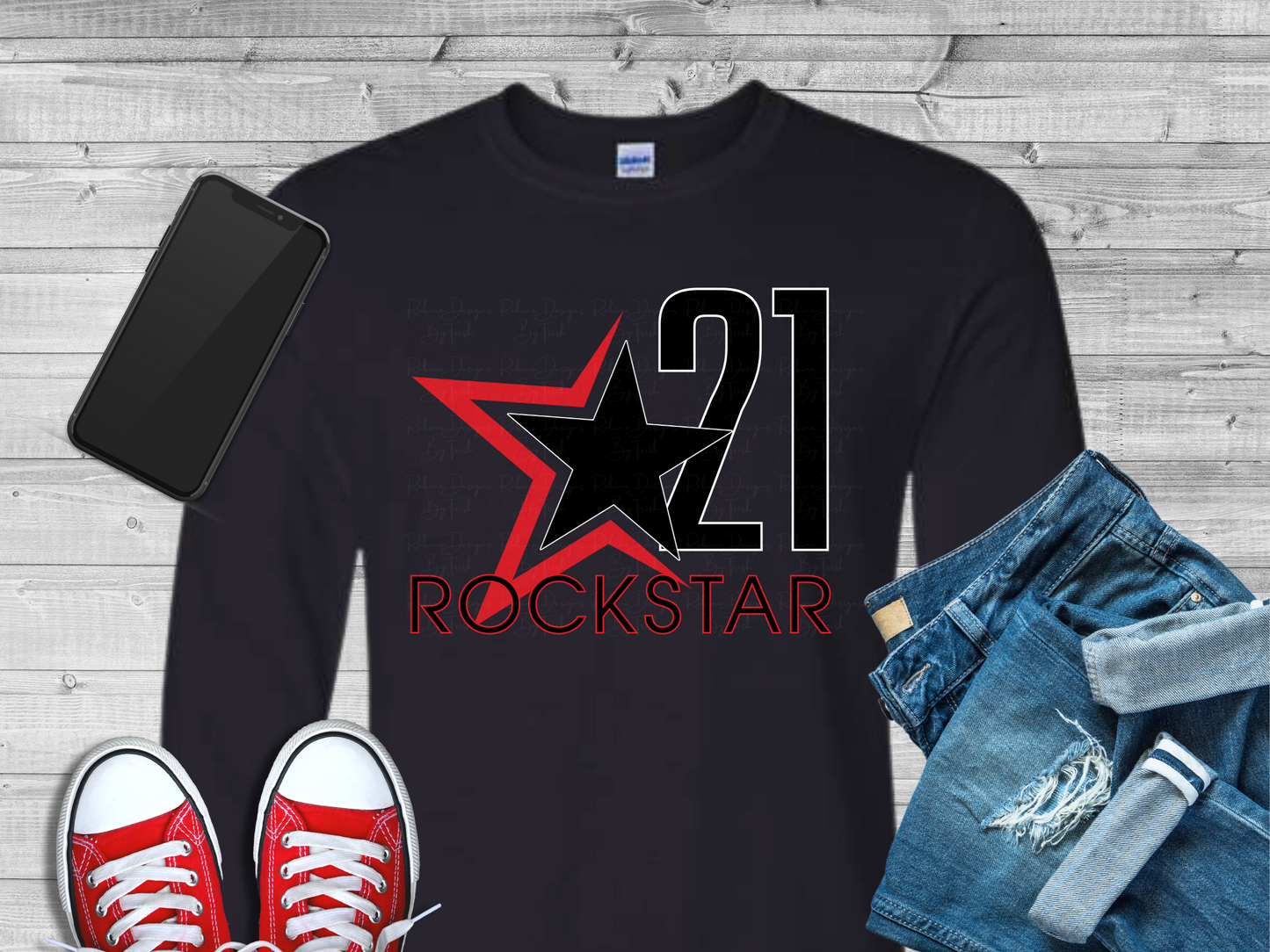 Rockstar 21 Front Design Only Unisex Black Long Sleeve Shirt