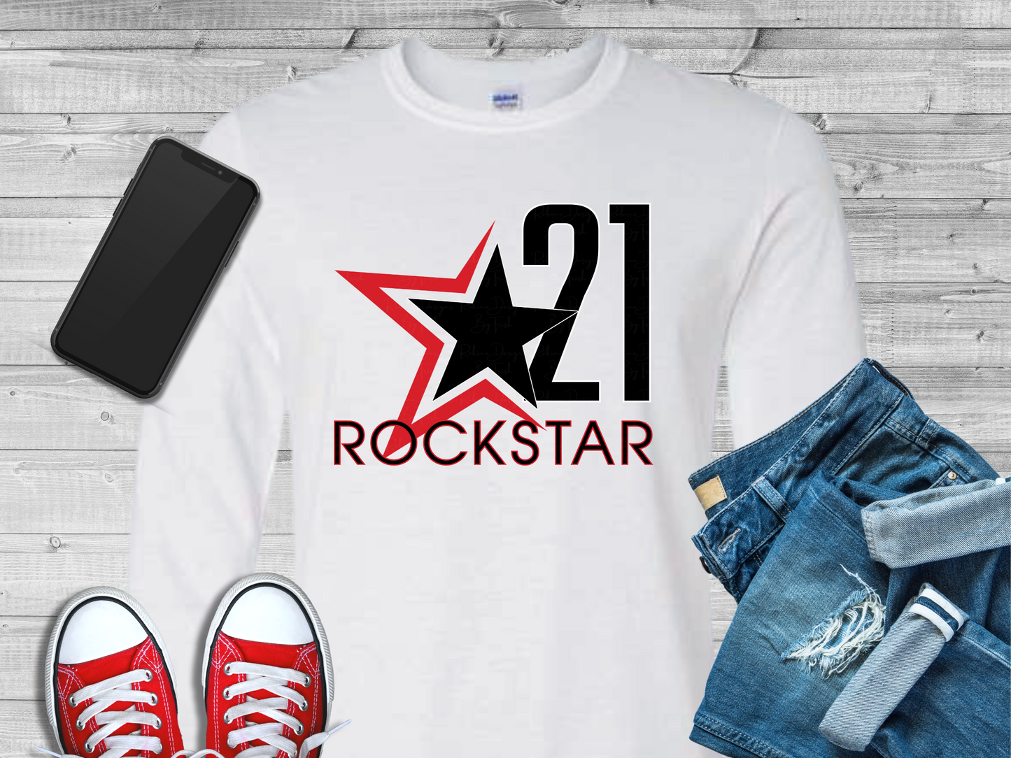 Rockstar 21 Front Design Only Unisex White Long Sleeve Shirt