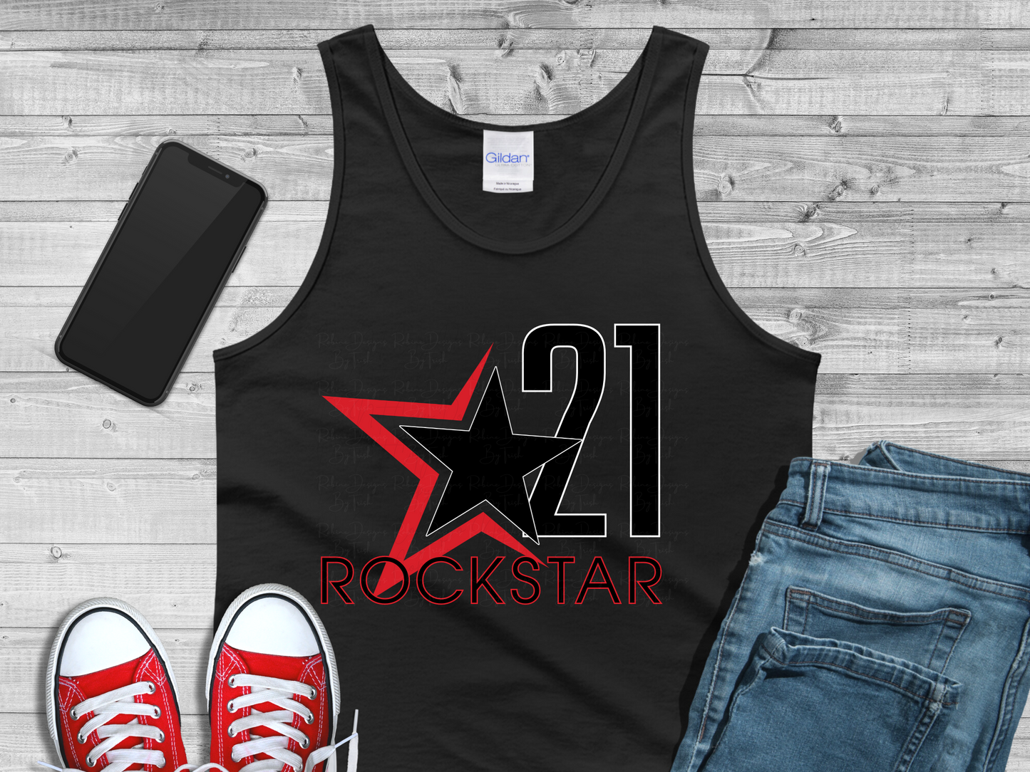 Rockstar 21 Front Design Only Mens Tank Top