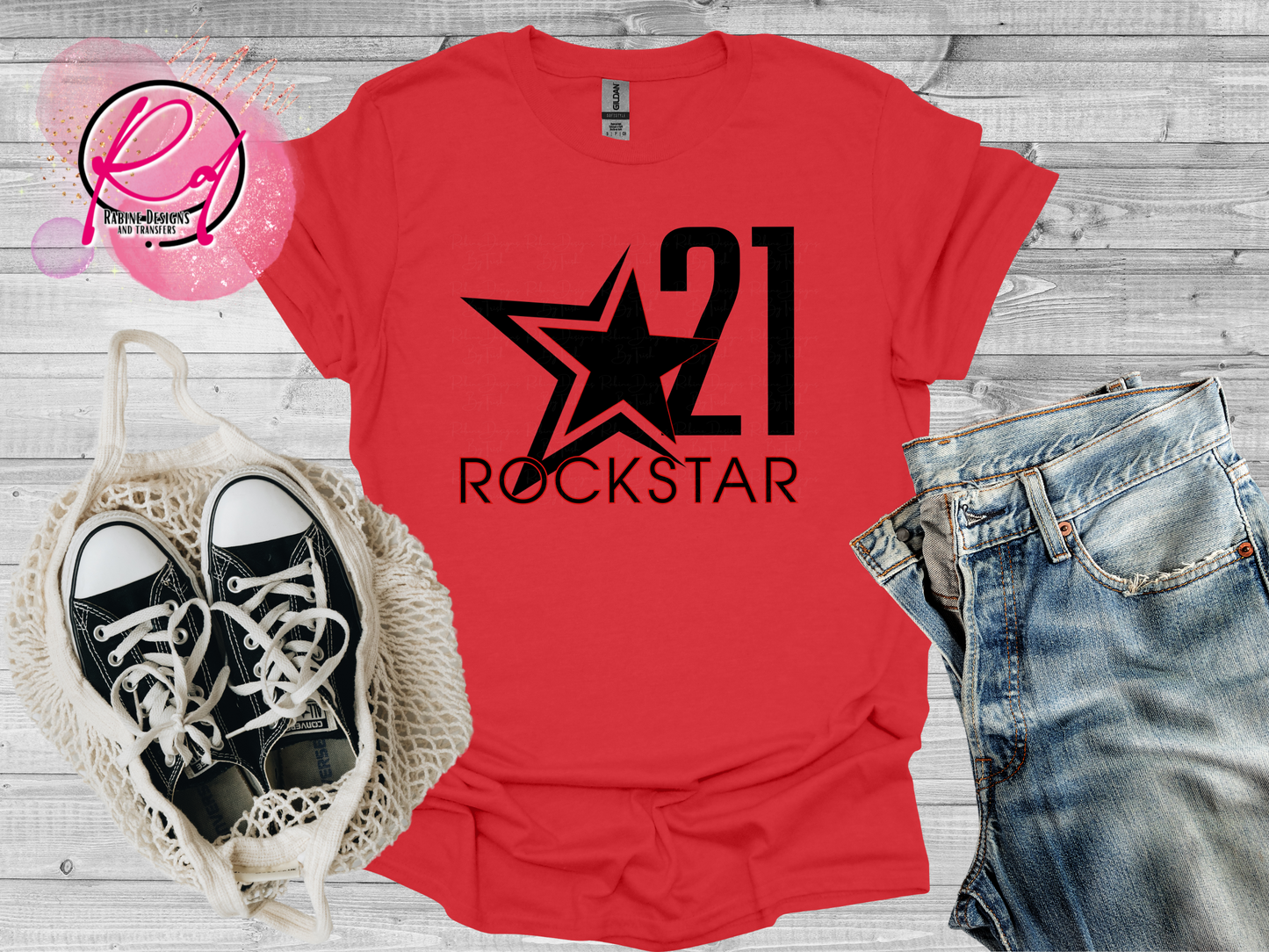 Rockstar 21 Front Design Only Unisex Red Short Sleeve Shirt