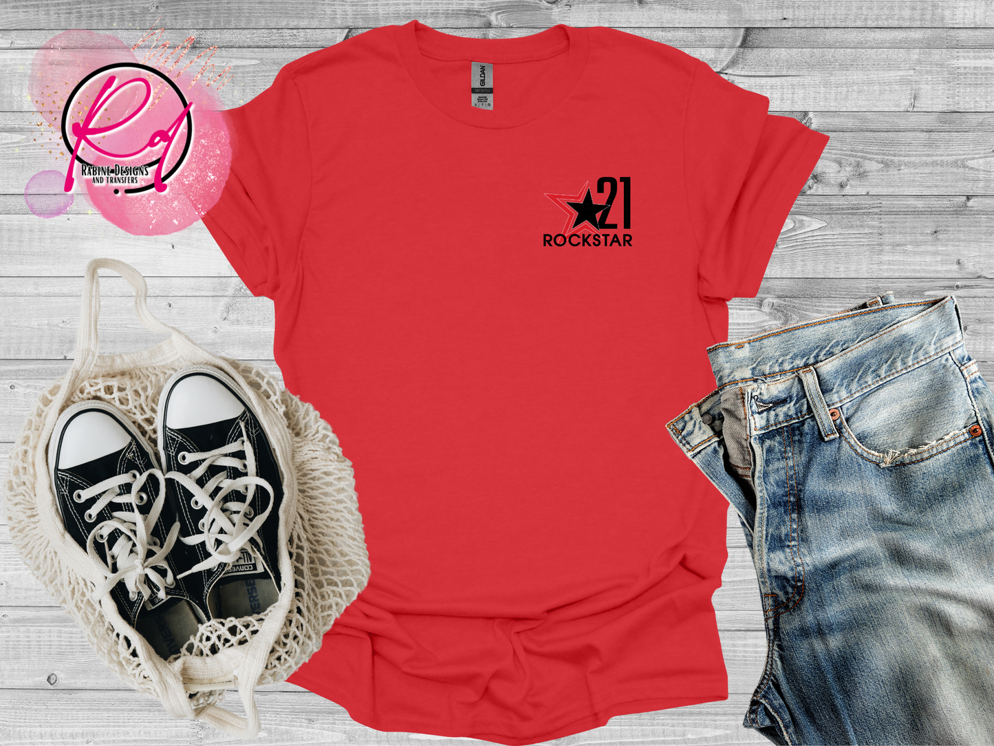 Rockstar 21 Front Design Only Unisex Red Short Sleeve Shirt