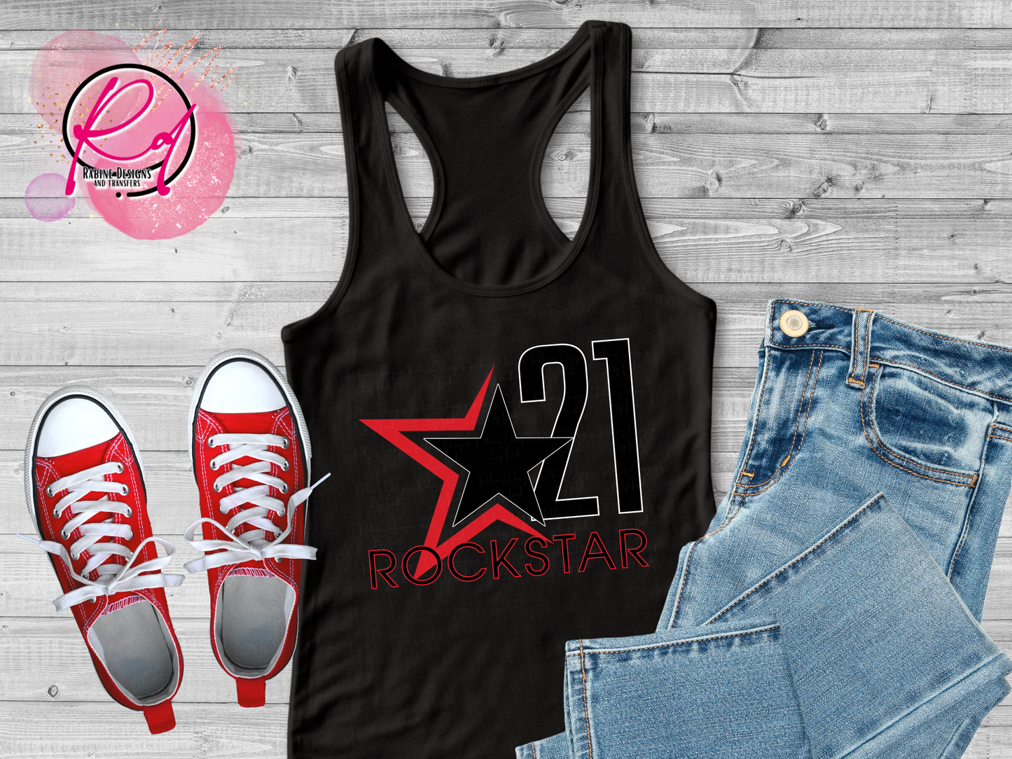 Rockstar 21 Front Design Only Womens Racerback Tank Top