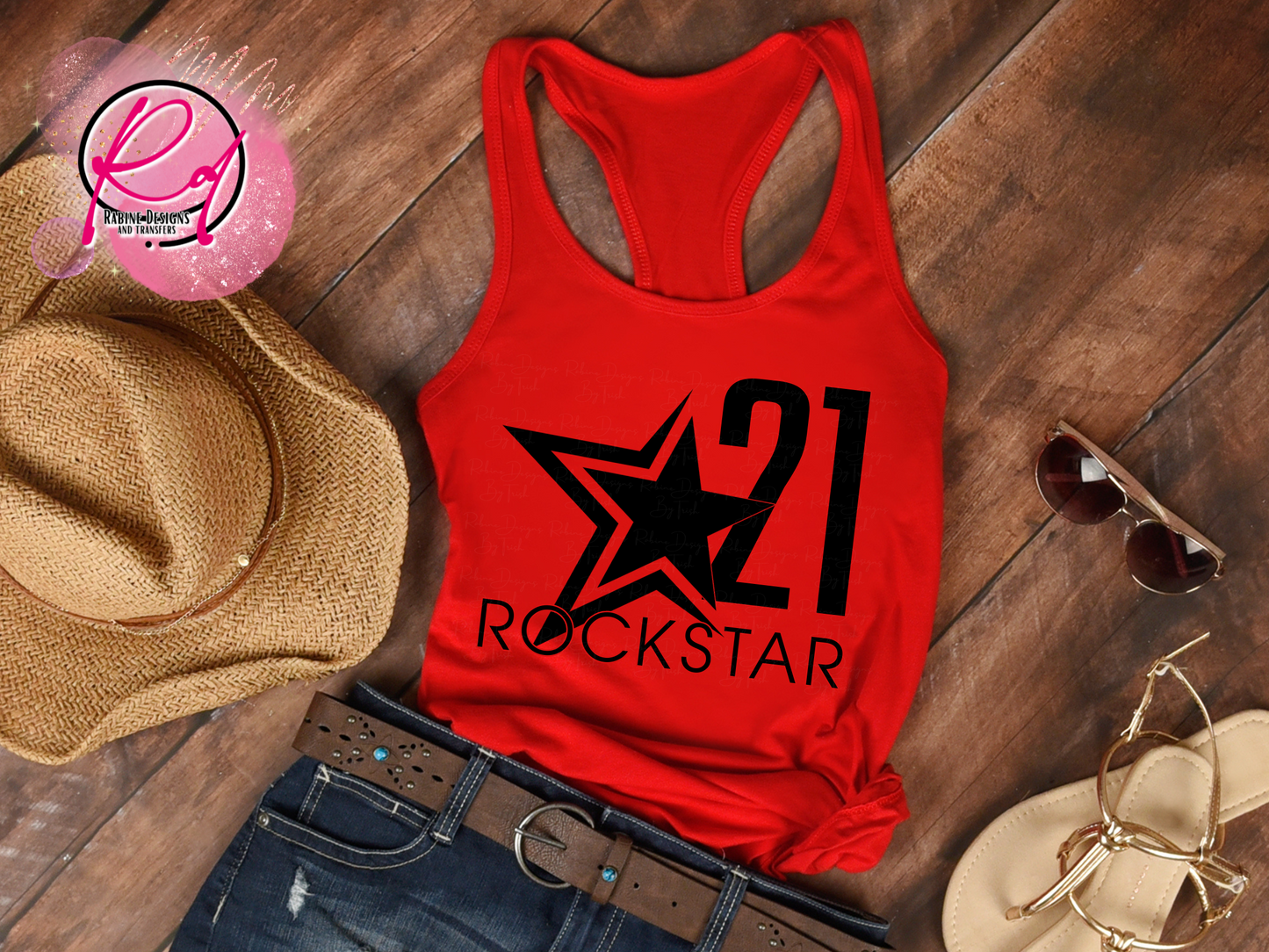 Rockstar 21 Front Design Only Womens Racerback Tank Top