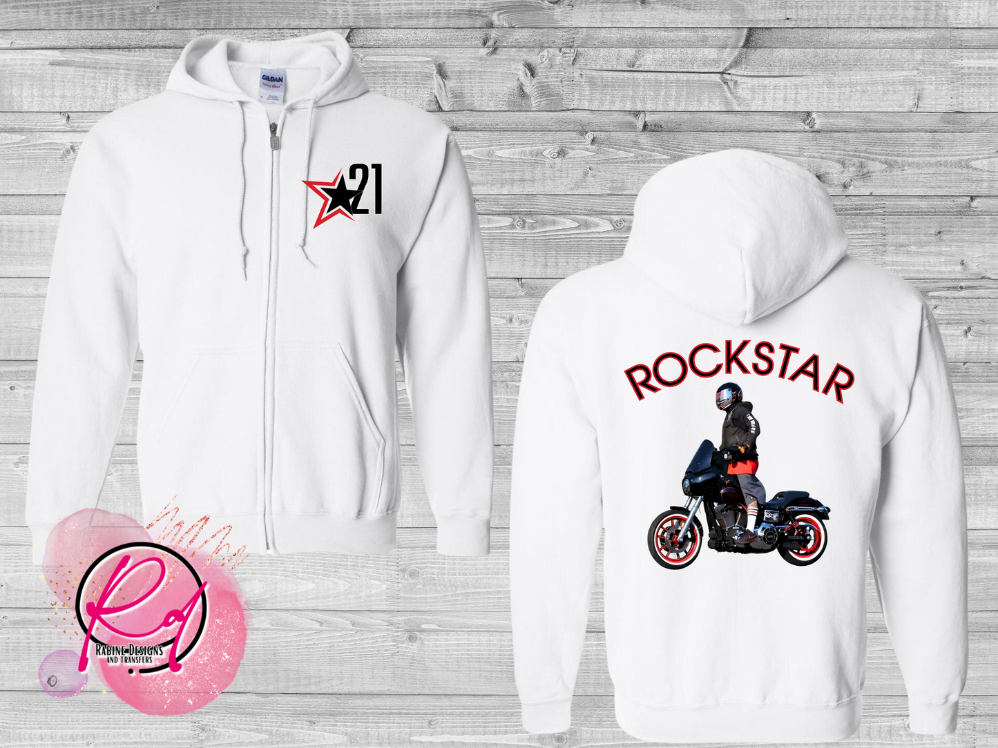 Rockstar 21 Zip-Up White Unisex Hoodie