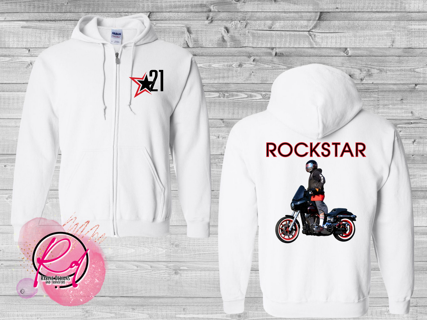 Rockstar 21 Zip-Up White Unisex Hoodie