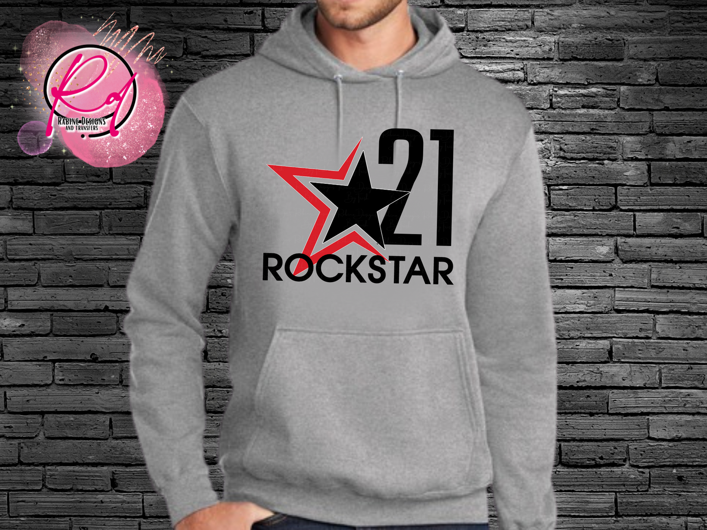 Rockstar 21 Front Design Only Unisex Grey Hoodie