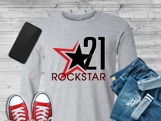 Rockstar 21 Front Design Only Unisex Grey Long Sleeve Shirt