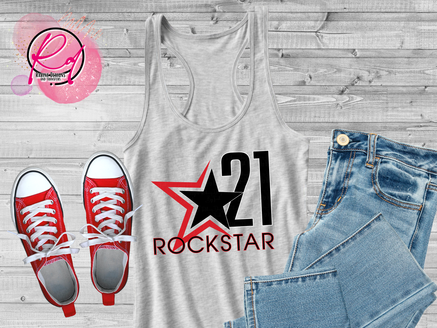 Rockstar 21 Front Design Only Womens Racerback Tank Top