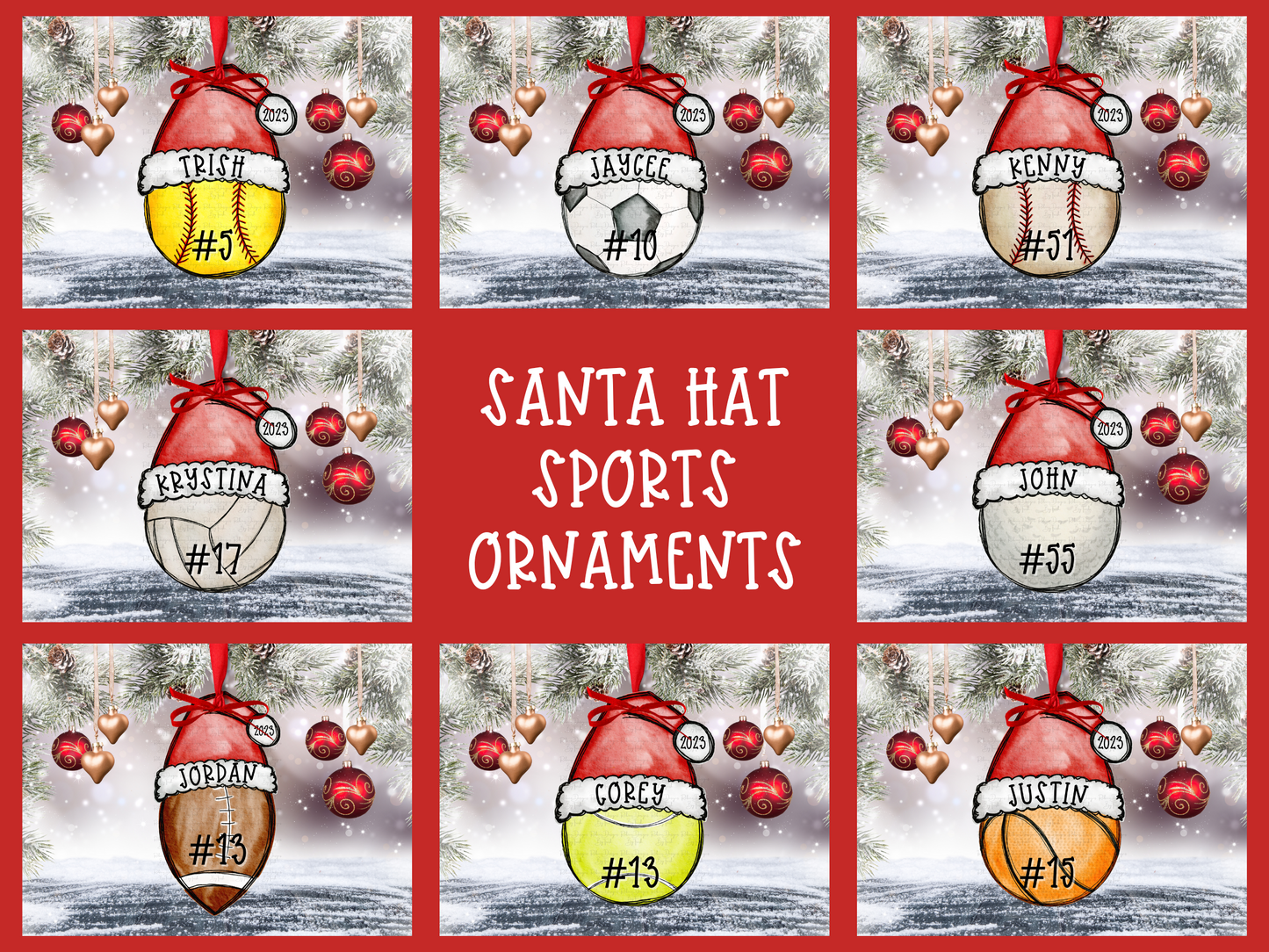 Personalized Santa Hat Sports Ball Ornament