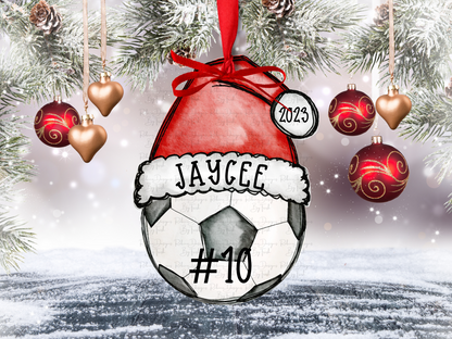 Personalized Santa Hat Sports Ball Ornament