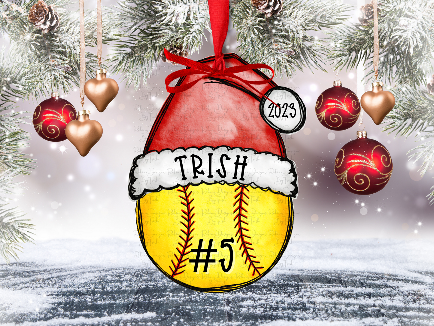 Personalized Santa Hat Sports Ball Ornament