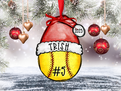Personalized Santa Hat Sports Ball Ornament