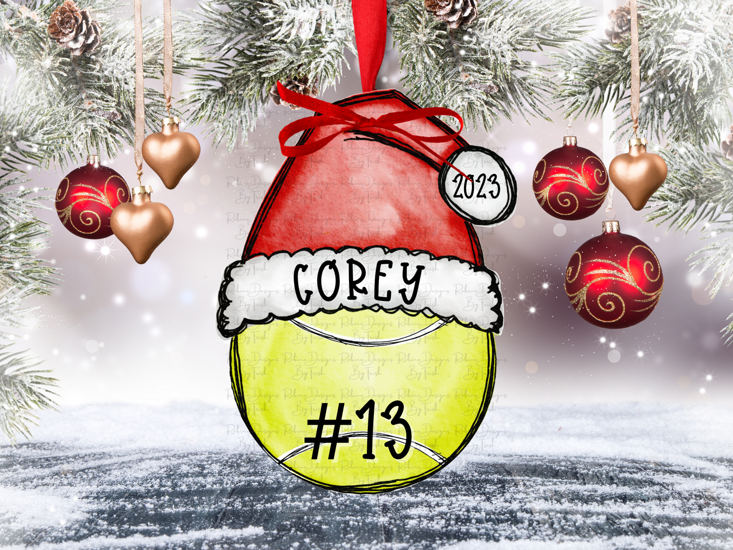 Personalized Santa Hat Sports Ball Ornament