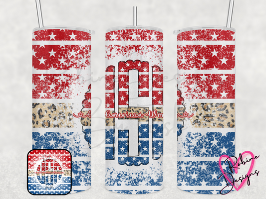 USA Flag Leopard All American Woman Tumbler