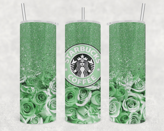 Starbies Green Blue Rose Tumbler